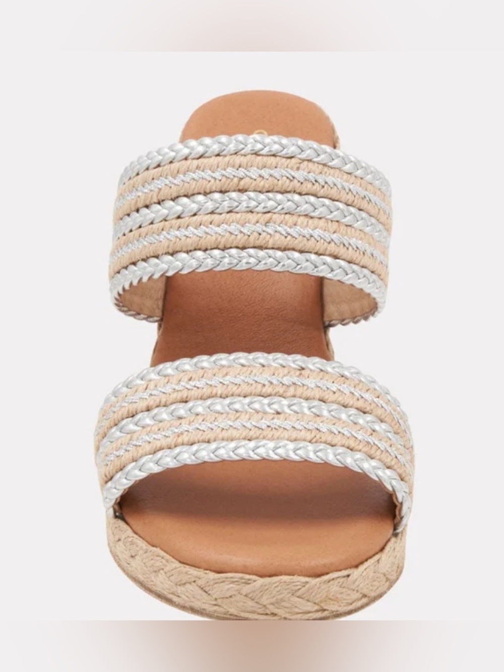Andre Assous Natural Silver Raffia Espadrille Wedge Sandals Sz 11 Made in Spain - Picture 5 of 8